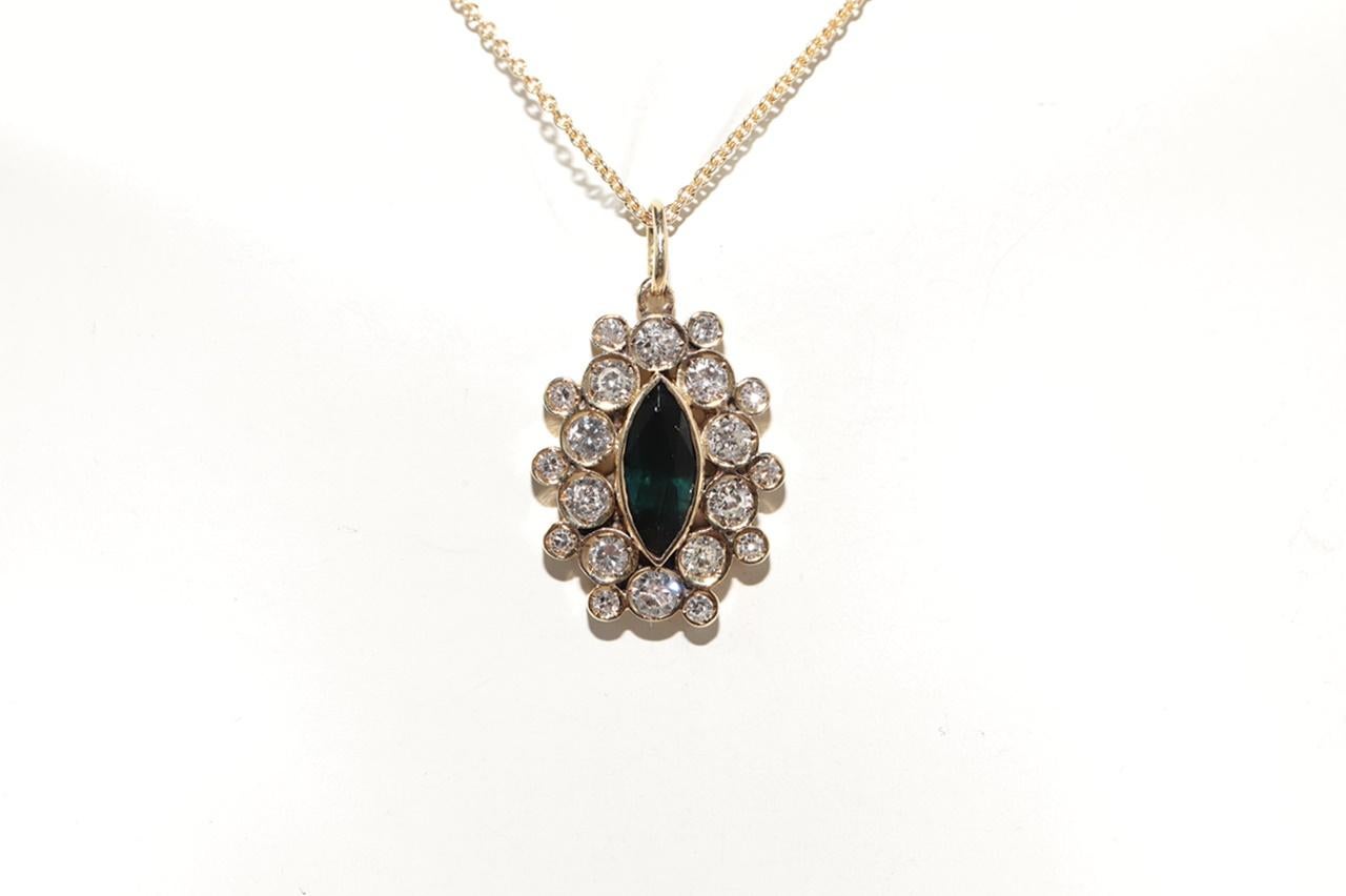 Brilliant Cut Vintage Circa 1990s 18k Gold Natural Diamond And Tourmaline Pendant Necklace For Sale