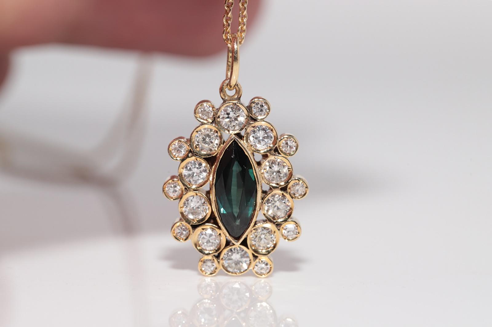 Women's Vintage Circa 1990s 18k Gold Natural Diamond And Tourmaline Pendant Necklace For Sale