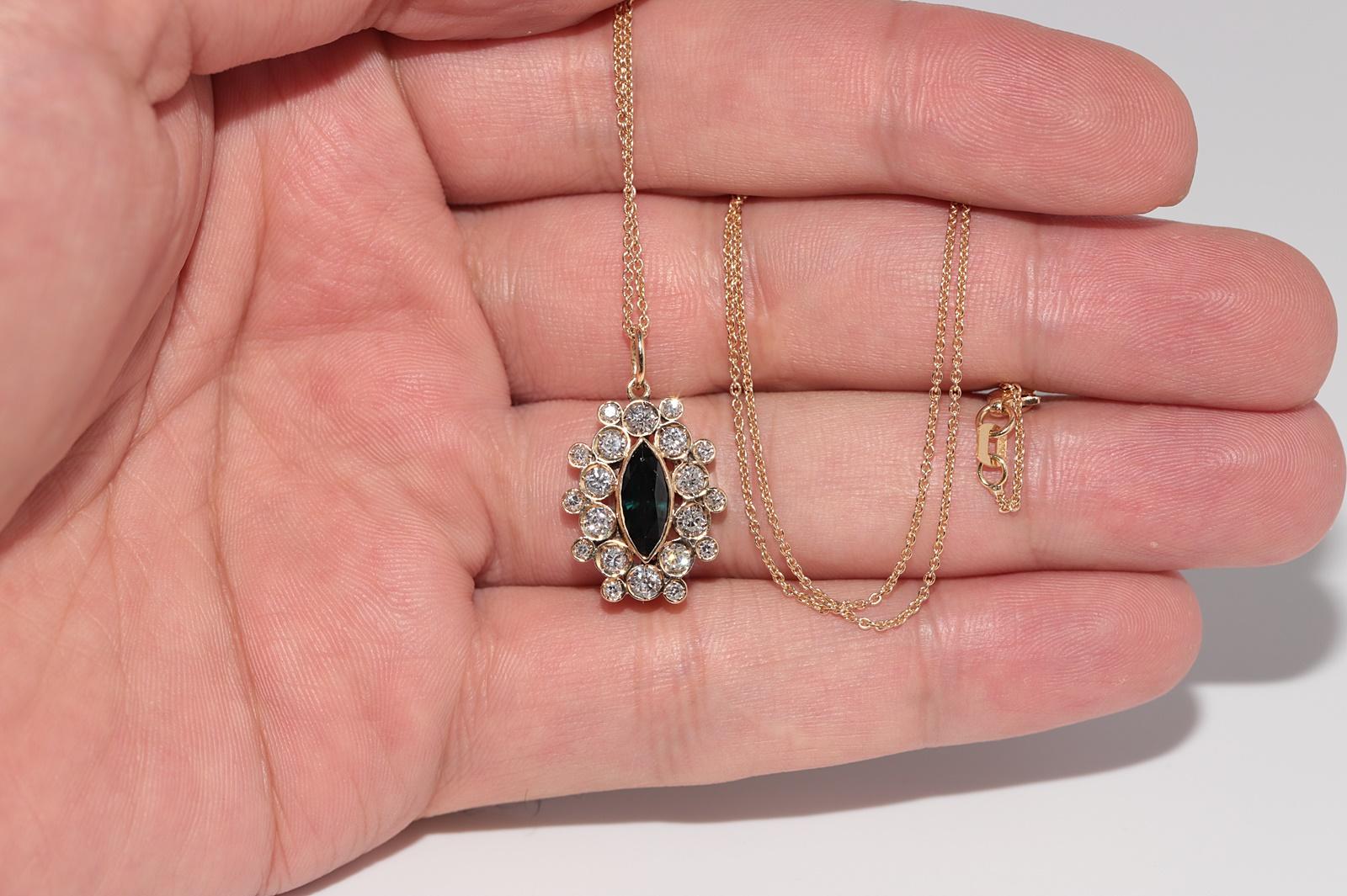Vintage Circa 1990s 18k Gold Natural Diamond And Tourmaline Pendant Necklace For Sale 1