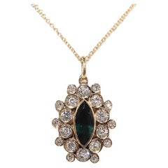 Vintage Circa 1990s 18k Gold Natural Diamond And Tourmaline Pendant Necklace