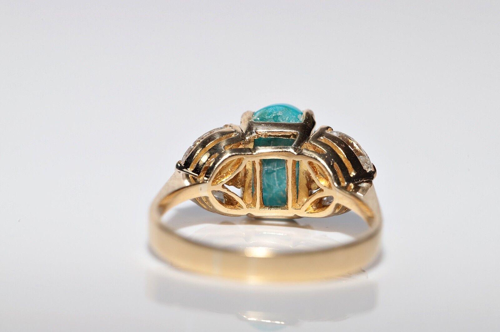 Vintage Circa 1990er Jahre 18k Gold Natürlicher Diamant und Türkis Dekorierter Ring im Angebot 6