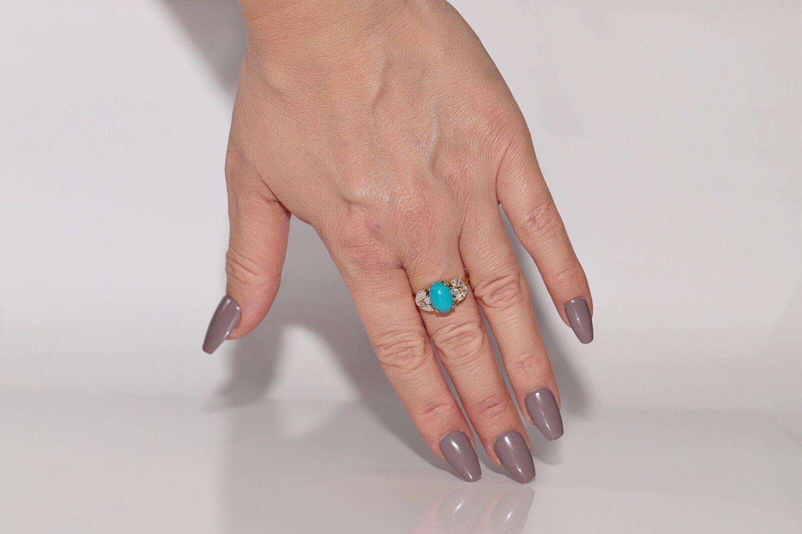 Vintage Circa 1990er Jahre 18k Gold Natürlicher Diamant und Türkis Dekorierter Ring im Angebot 7
