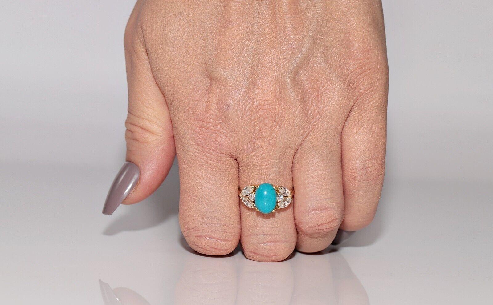 Vintage Circa 1990er Jahre 18k Gold Natürlicher Diamant und Türkis Dekorierter Ring im Angebot 8