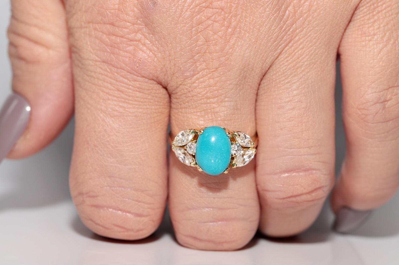 Vintage Circa 1990er Jahre 18k Gold Natürlicher Diamant und Türkis Dekorierter Ring im Angebot 9
