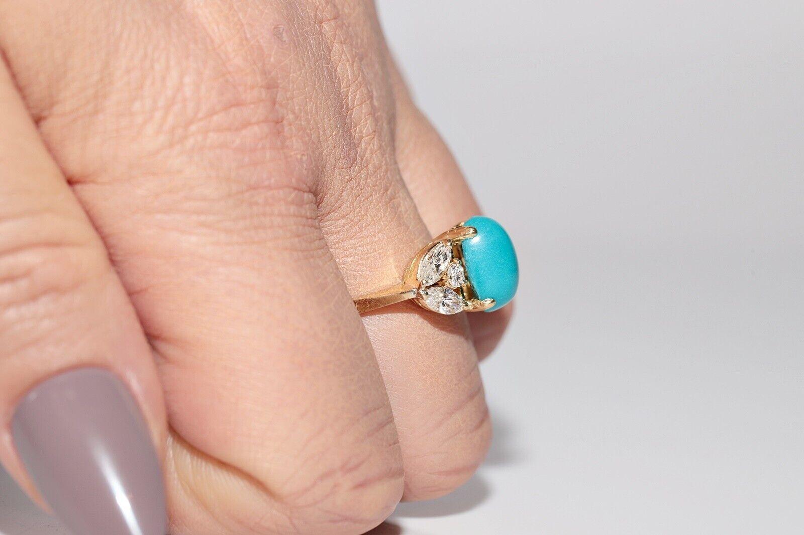 Vintage Circa 1990er Jahre 18k Gold Natürlicher Diamant und Türkis Dekorierter Ring im Angebot 10