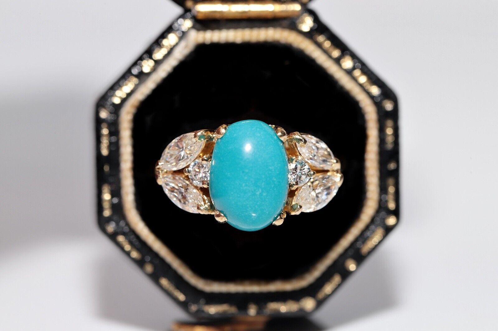 Vintage Circa 1990er Jahre 18k Gold Natürlicher Diamant und Türkis Dekorierter Ring im Angebot 11