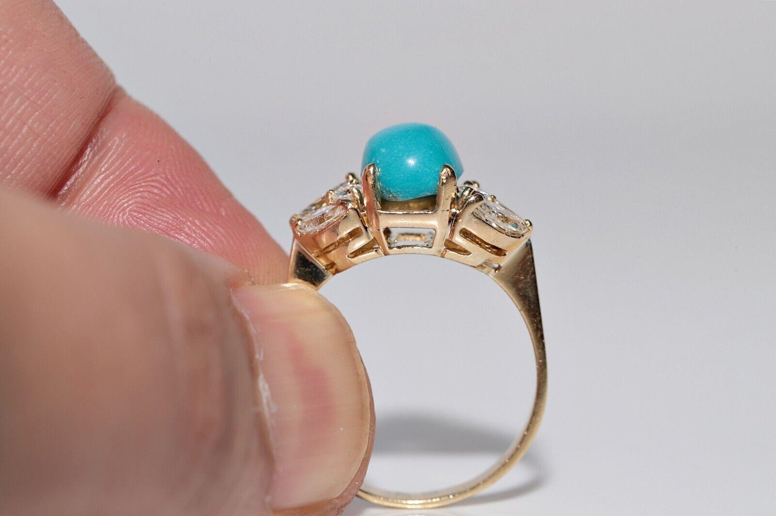 Vintage Circa 1990er Jahre 18k Gold Natürlicher Diamant und Türkis Dekorierter Ring im Zustand „Gut“ im Angebot in Fatih/İstanbul, 34