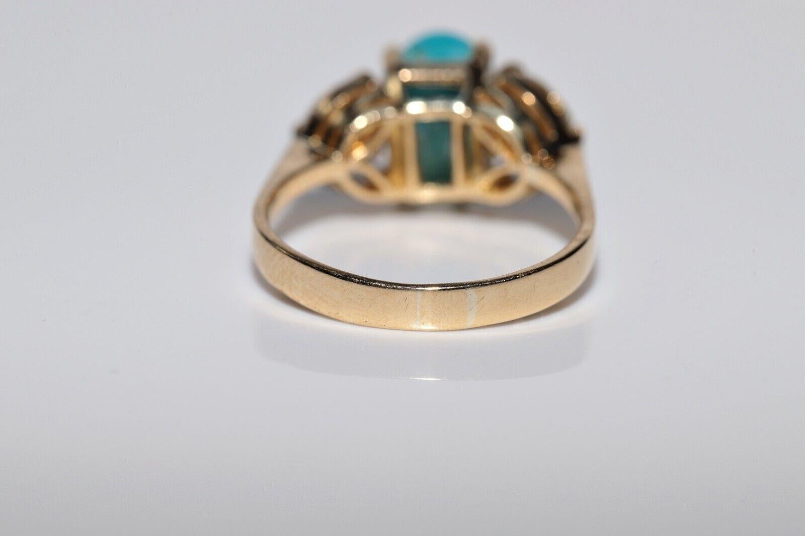 Vintage Circa 1990er Jahre 18k Gold Natürlicher Diamant und Türkis Dekorierter Ring im Angebot 1