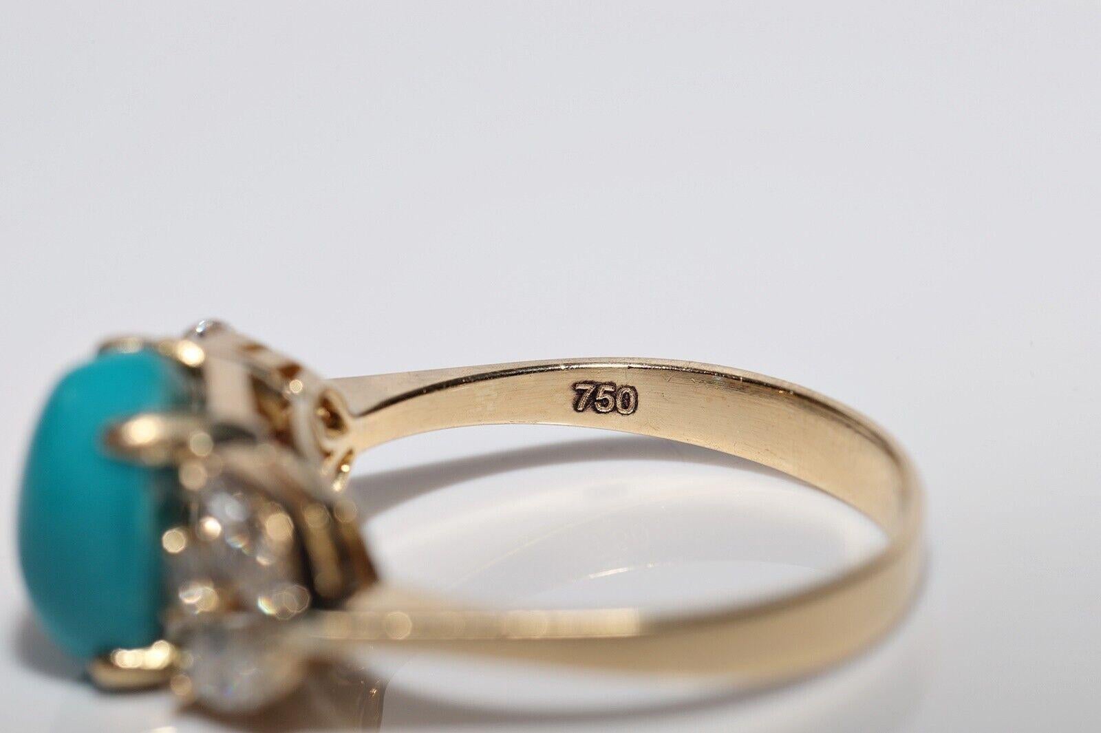 Vintage Circa 1990er Jahre 18k Gold Natürlicher Diamant und Türkis Dekorierter Ring im Angebot 2