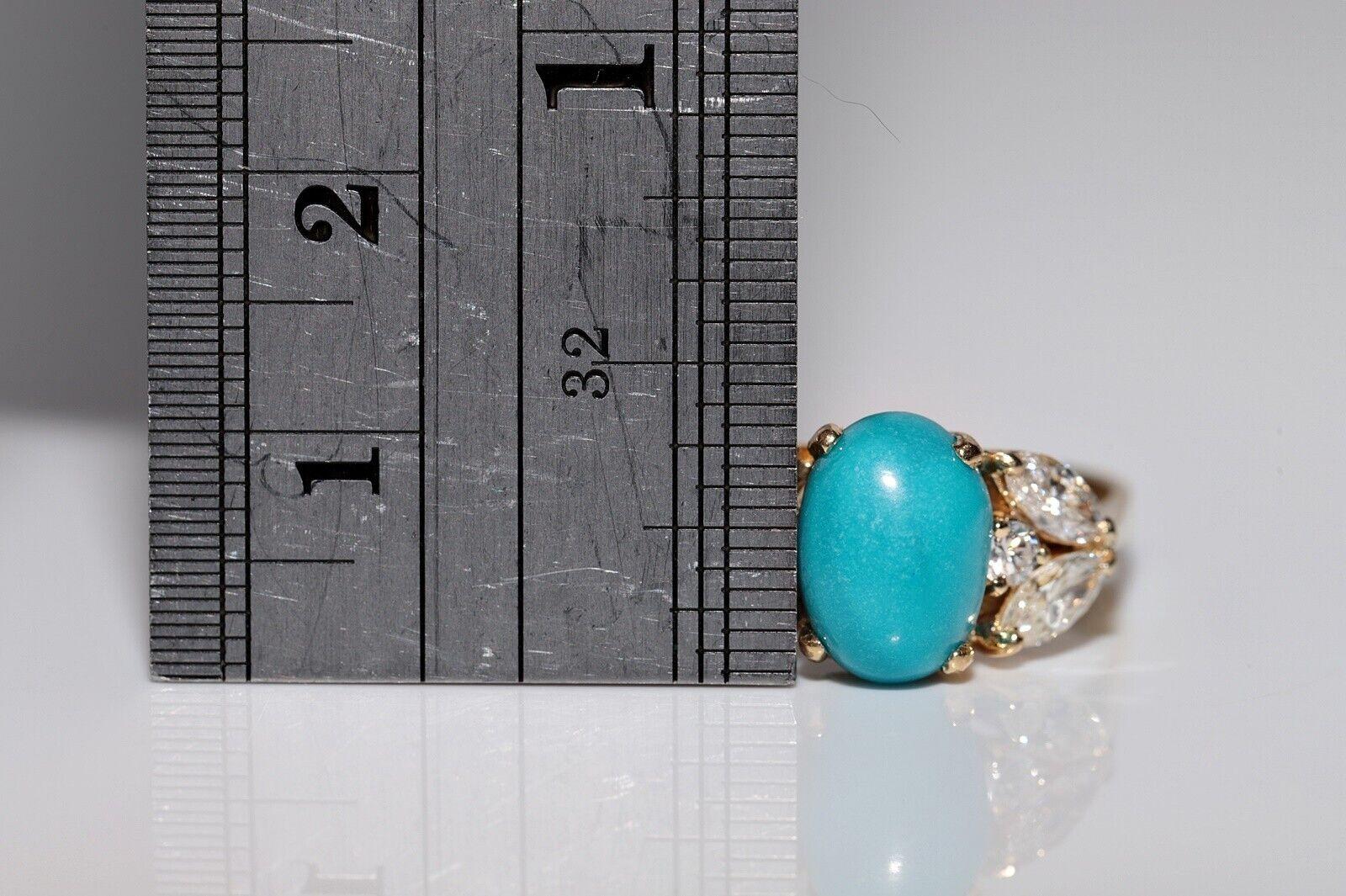 Vintage Circa 1990er Jahre 18k Gold Natürlicher Diamant und Türkis Dekorierter Ring im Angebot 3