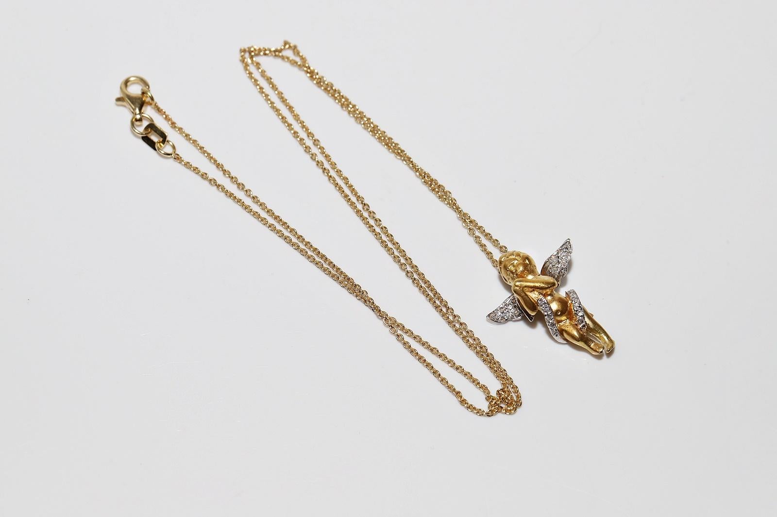 Vintage Circa 1990s Oro 18k Diamante Natural  Collar Colgante Bebé Ángel en venta 5