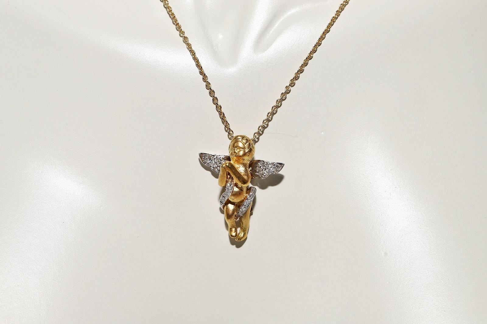 Vintage Circa 1990s Oro 18k Diamante Natural  Collar Colgante Bebé Ángel Retro en venta