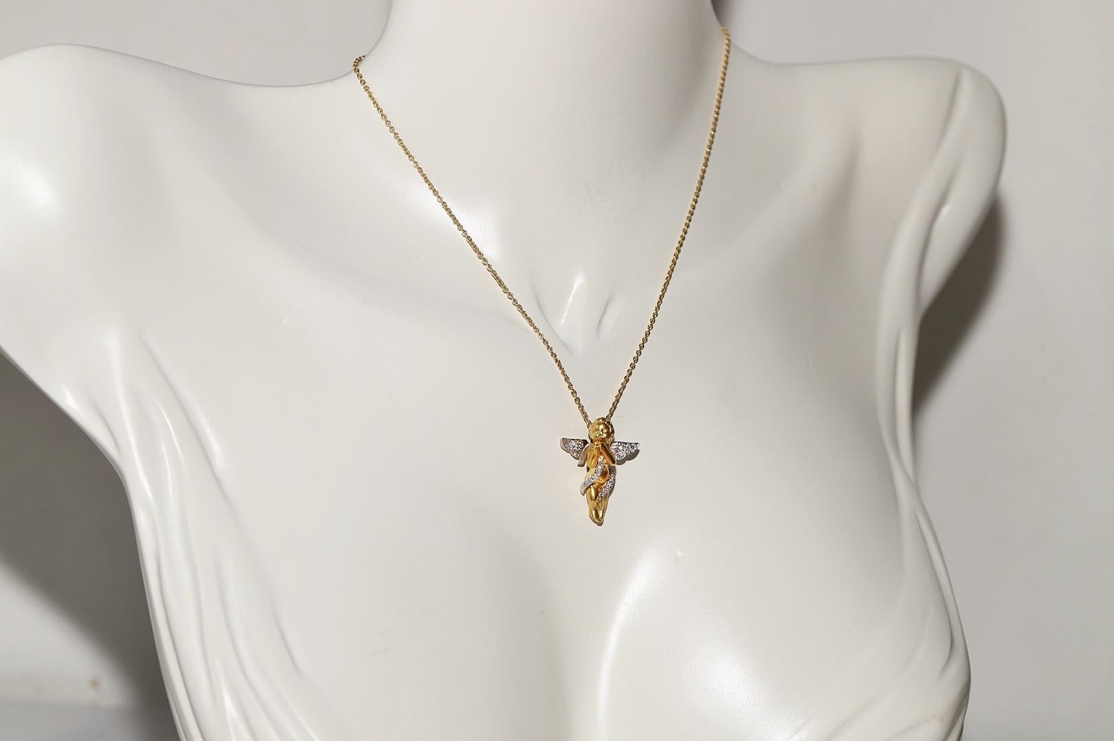 Vintage Circa 1990s Oro 18k Diamante Natural  Collar Colgante Bebé Ángel Corte brillante en venta