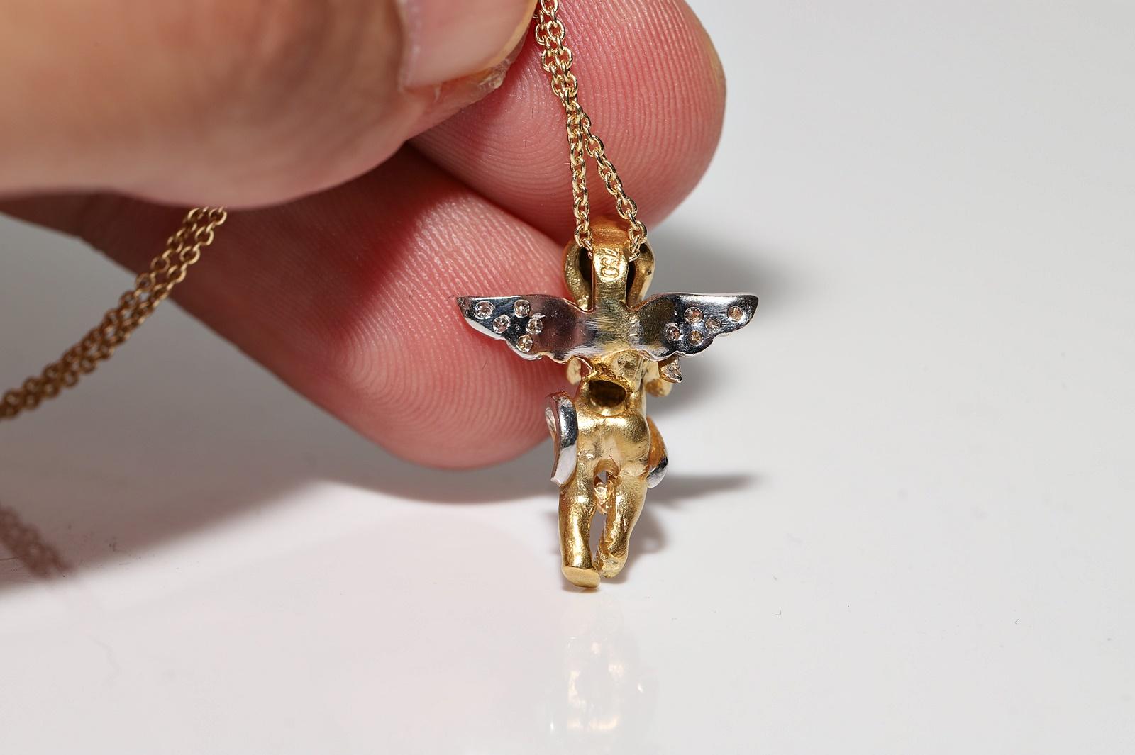 Vintage Circa 1990s Oro 18k Diamante Natural  Collar Colgante Bebé Ángel en venta 1