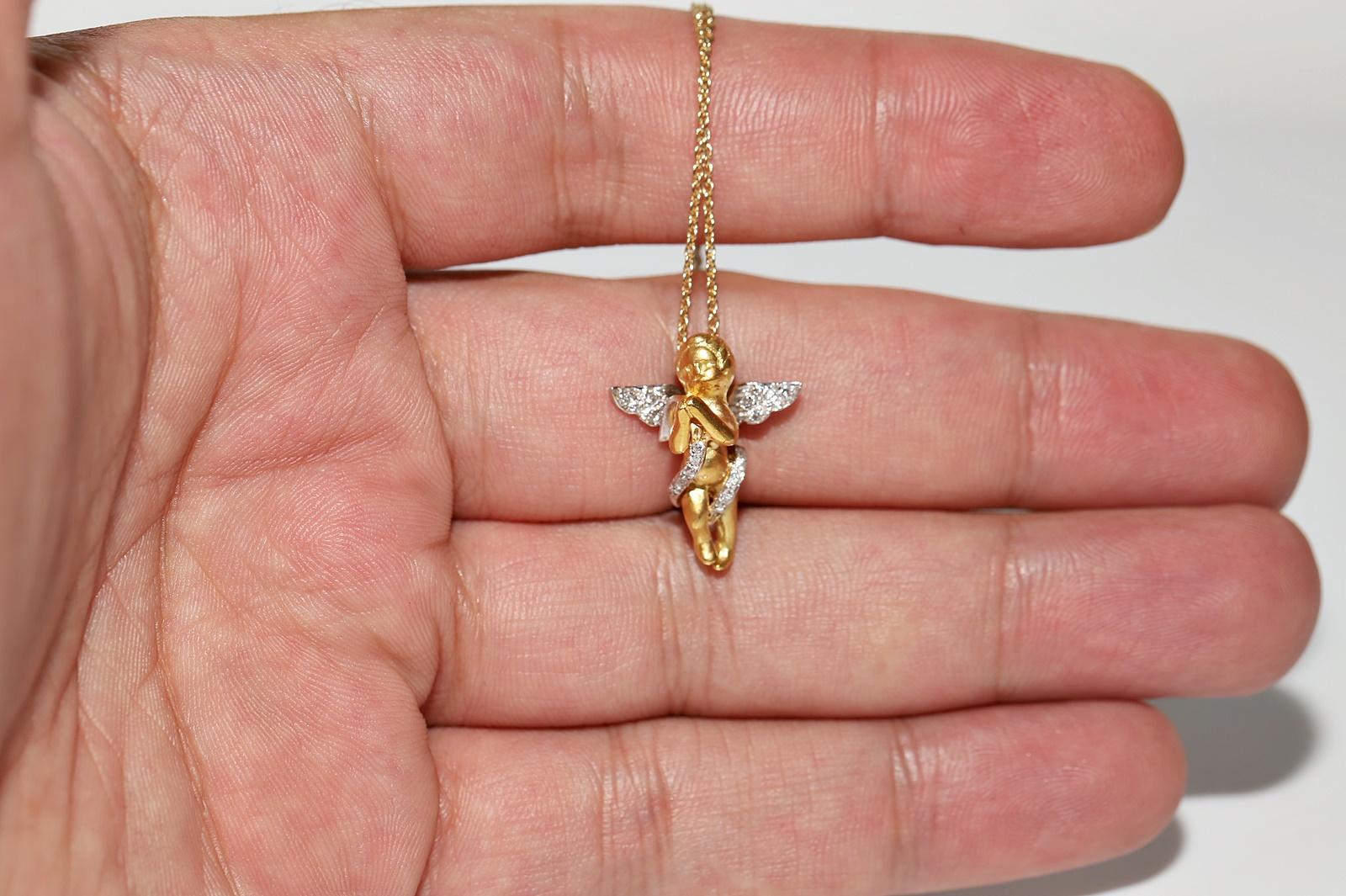 Vintage Circa 1990s Oro 18k Diamante Natural  Collar Colgante Bebé Ángel en venta 2
