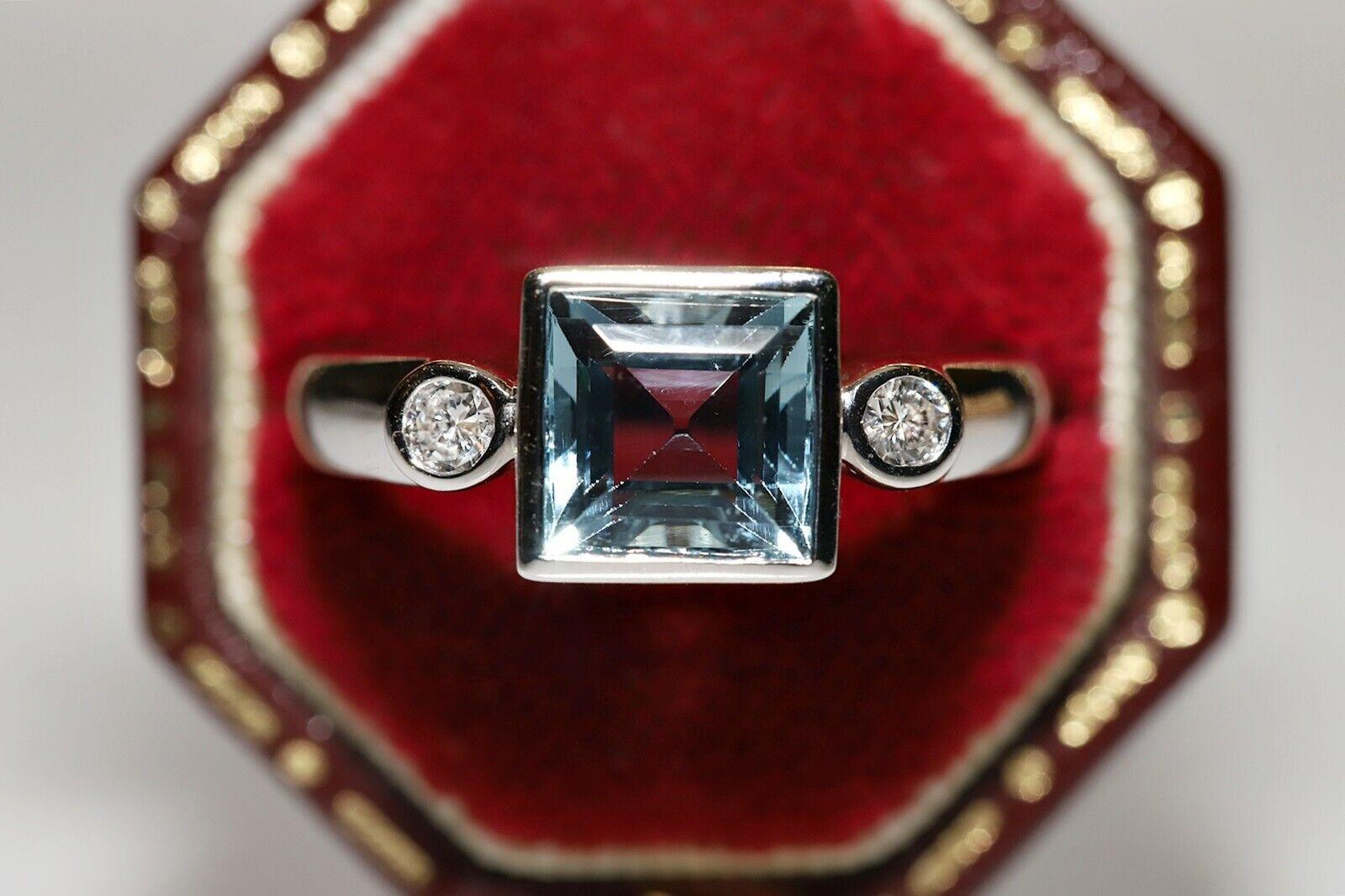 Vintage Circa 1990er Jahre 18k Gold Natürlicher Diamant Aquamarin Dekorierter starker Ring  im Angebot 4