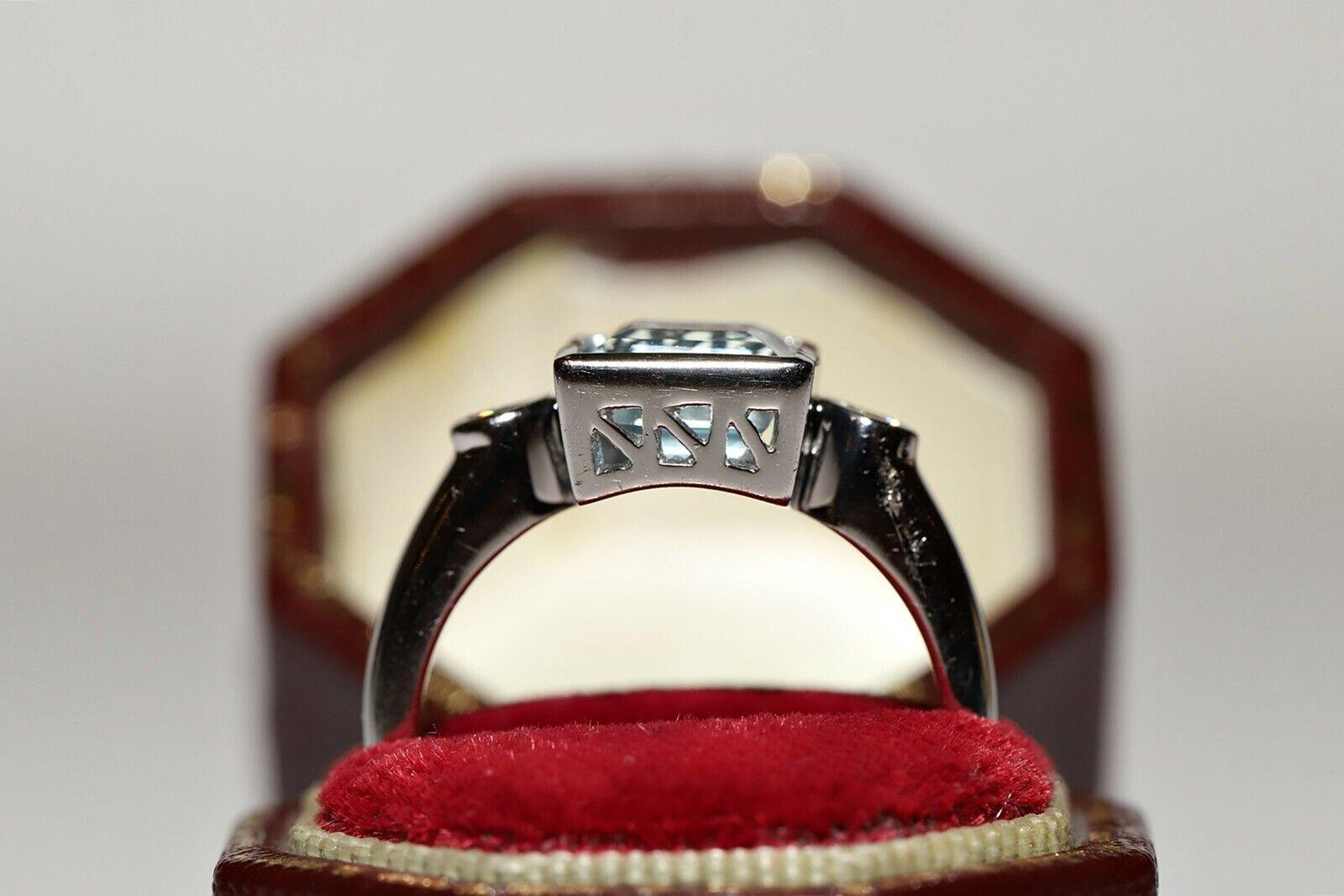 Anello forte decorato con diamanti naturali e acquamarina in oro 18k CIRCA anni '90 in vendita 5