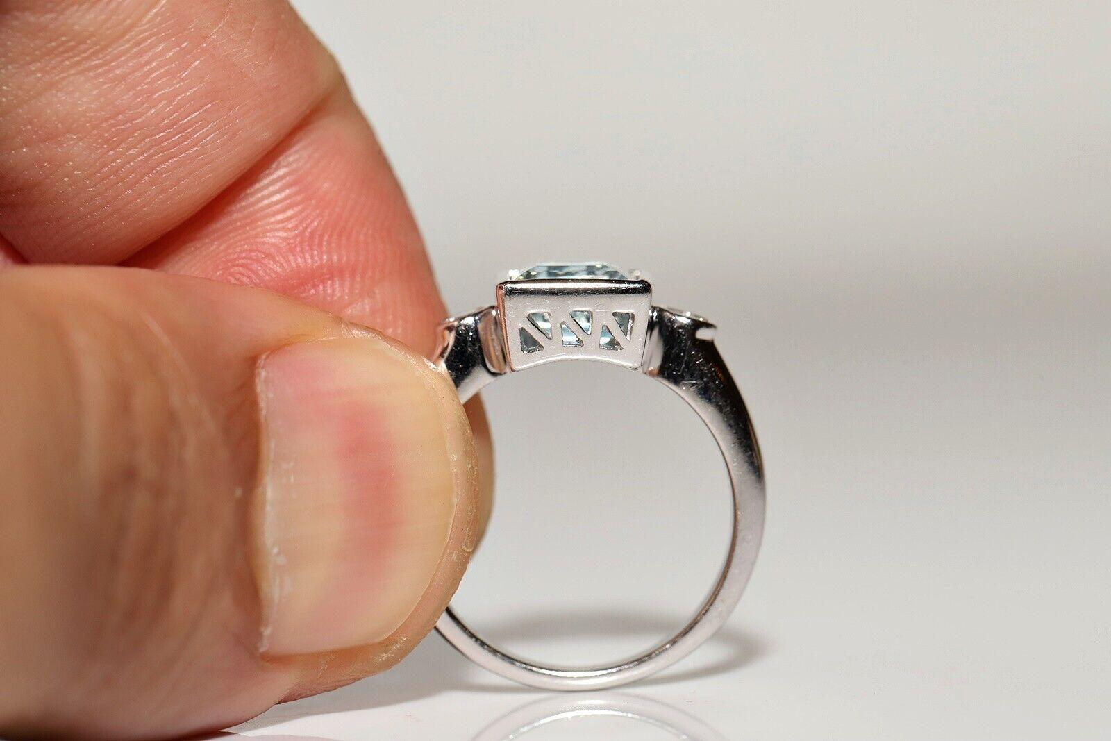 Rétro Anello forte decorato con diamanti naturali e acquamarina in oro 18k CIRCA anni '90 in vendita