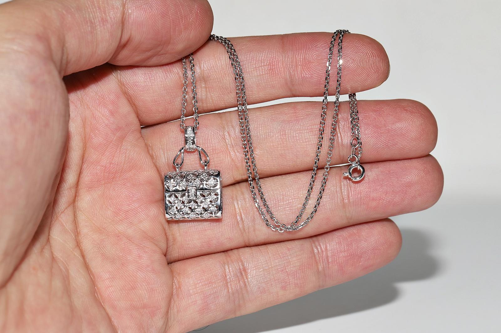 Vintage Circa 1990s 18k Gold Natural Diamond Bag Style Pendant Necklace For Sale 5
