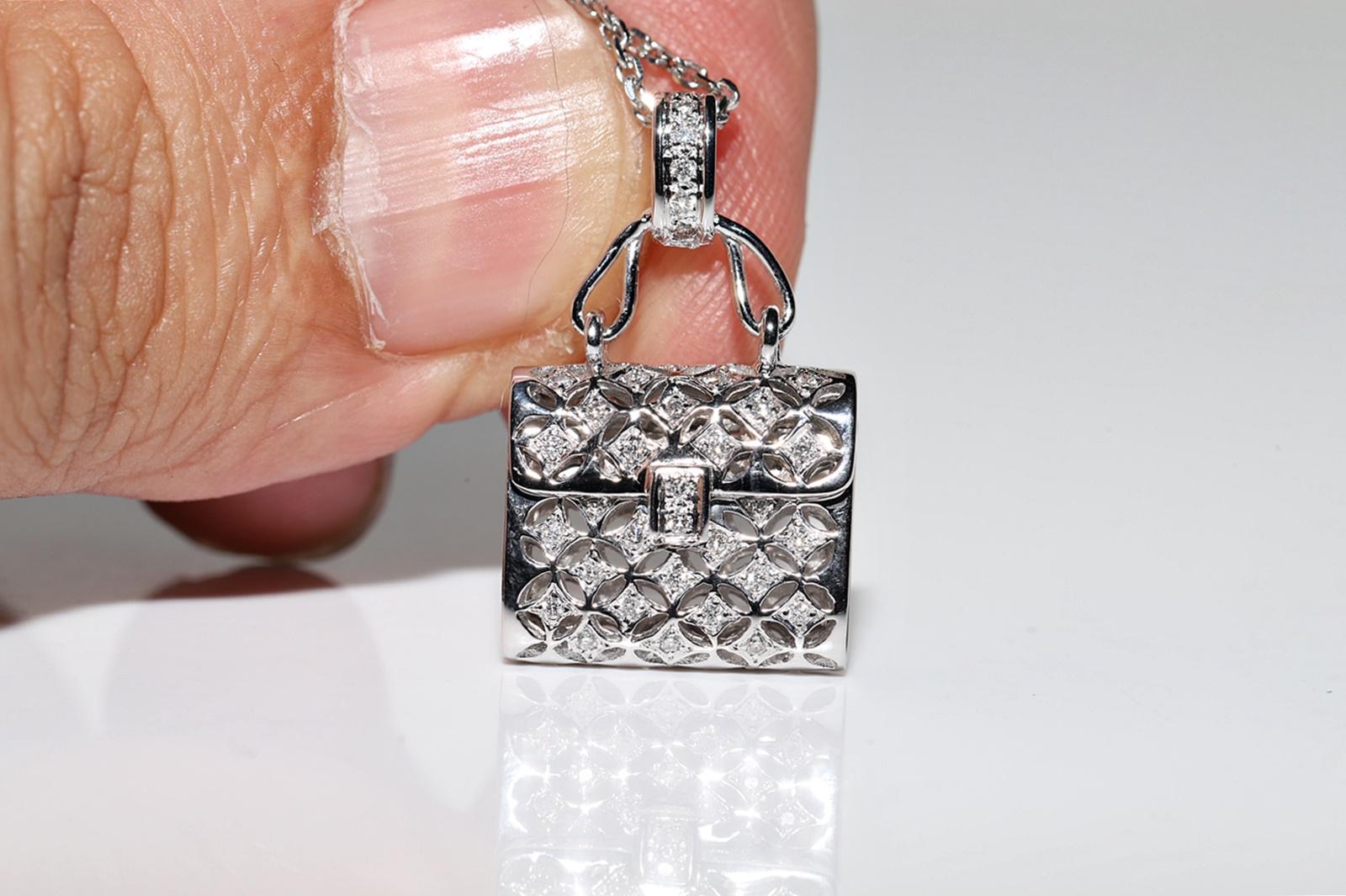 Vintage Circa 1990s 18k Gold Natural Diamond Bag Style Pendant Necklace For Sale 6