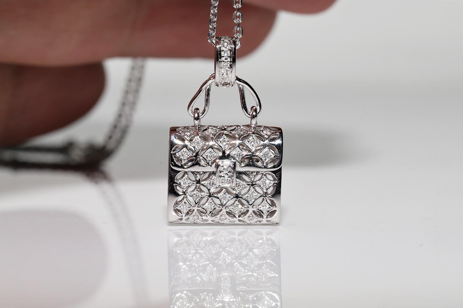 Vintage Circa 1990s 18k Gold Natural Diamond Bag Style Pendant Necklace For Sale 11