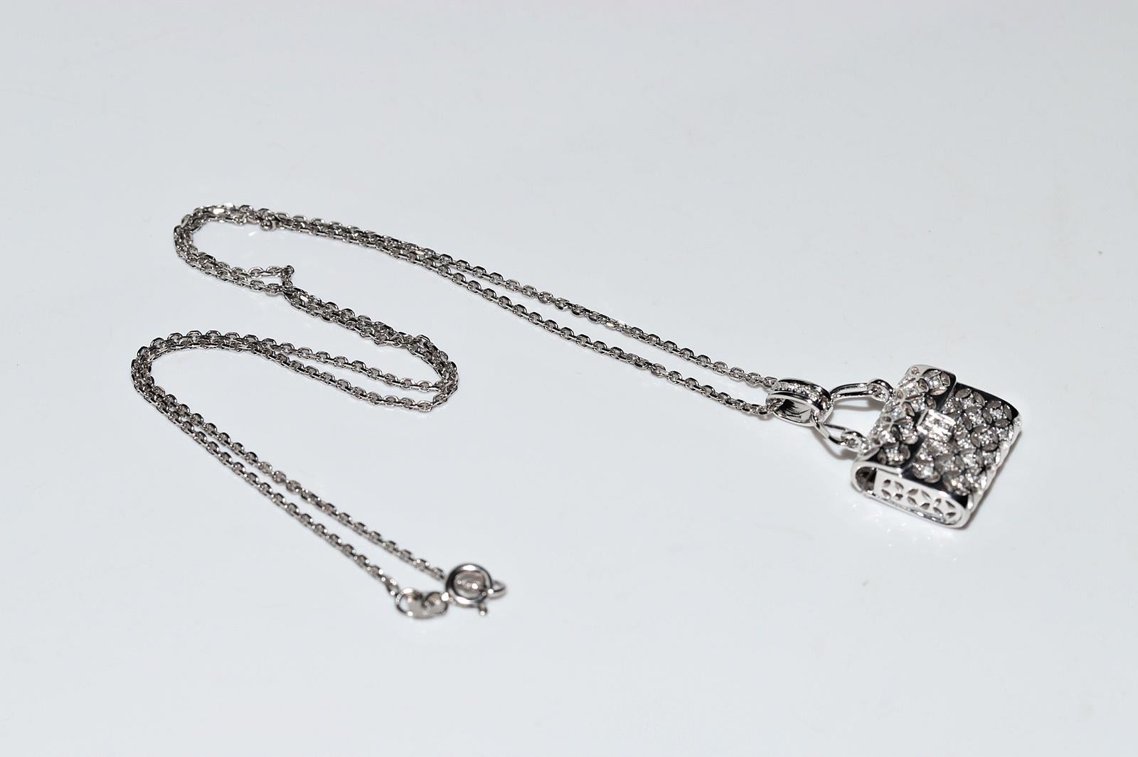 Vintage Circa 1990s 18k Gold Natural Diamond Bag Style Pendant Necklace For Sale 12