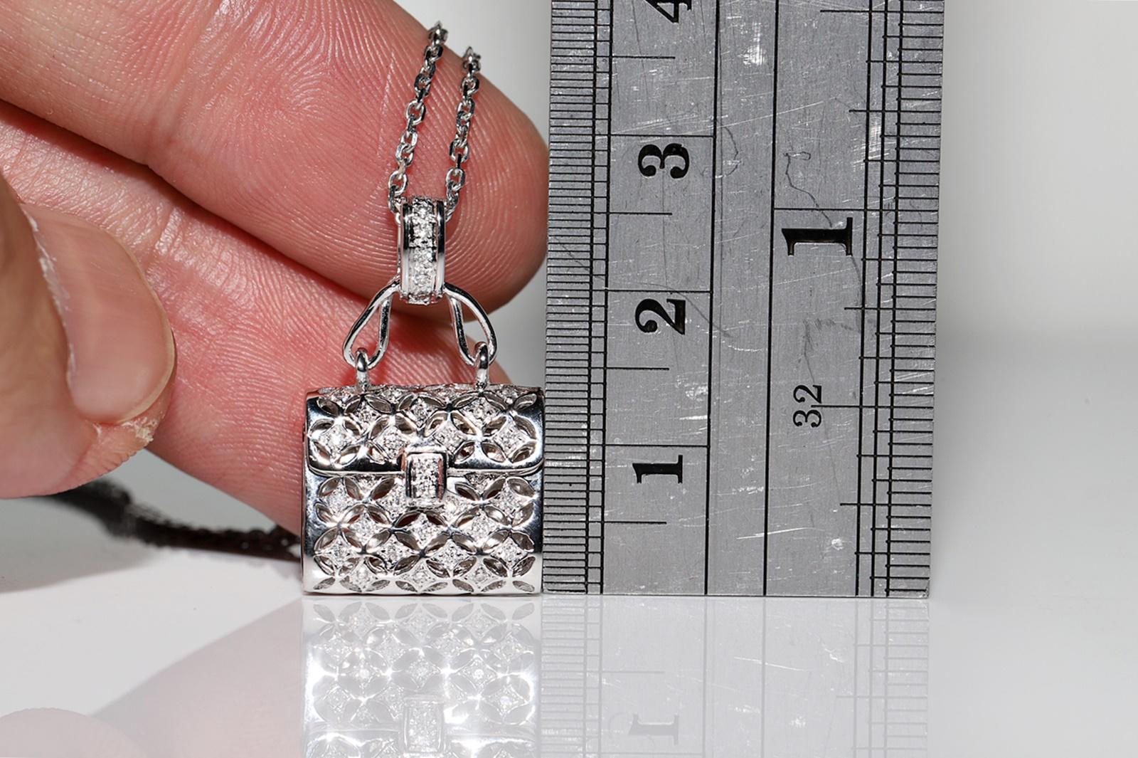 Vintage Circa 1990s 18k Gold Natural Diamond Bag Style Pendant Necklace For Sale 13