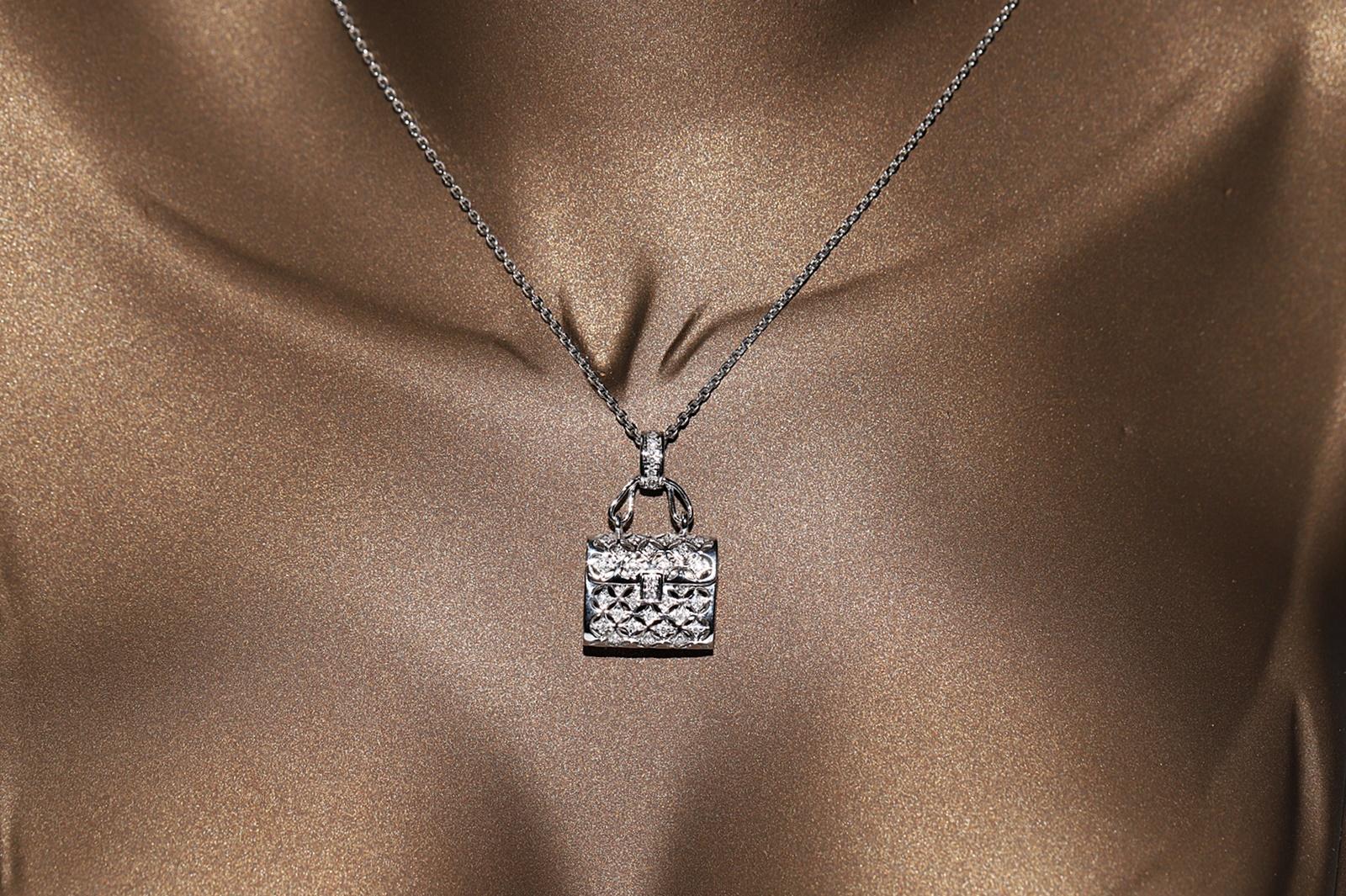 Retro Vintage Circa 1990s 18k Gold Natural Diamond Bag Style Pendant Necklace For Sale