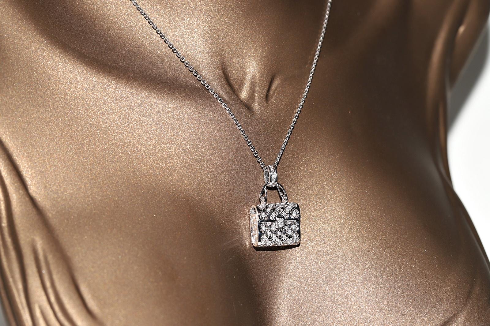 Brilliant Cut Vintage Circa 1990s 18k Gold Natural Diamond Bag Style Pendant Necklace For Sale