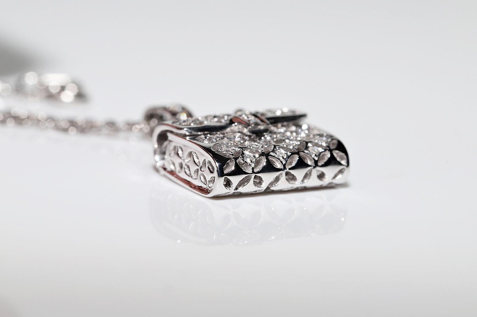 Vintage Circa 1990s 18k Gold Natural Diamond Bag Style Pendant Necklace For Sale 2