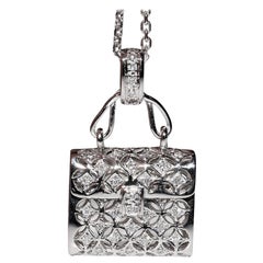 Halskette mit Anhänger im Bag-Stil, Vintage, ca. 1990er Jahre, 18 Karat Gold, natürlicher Diamant