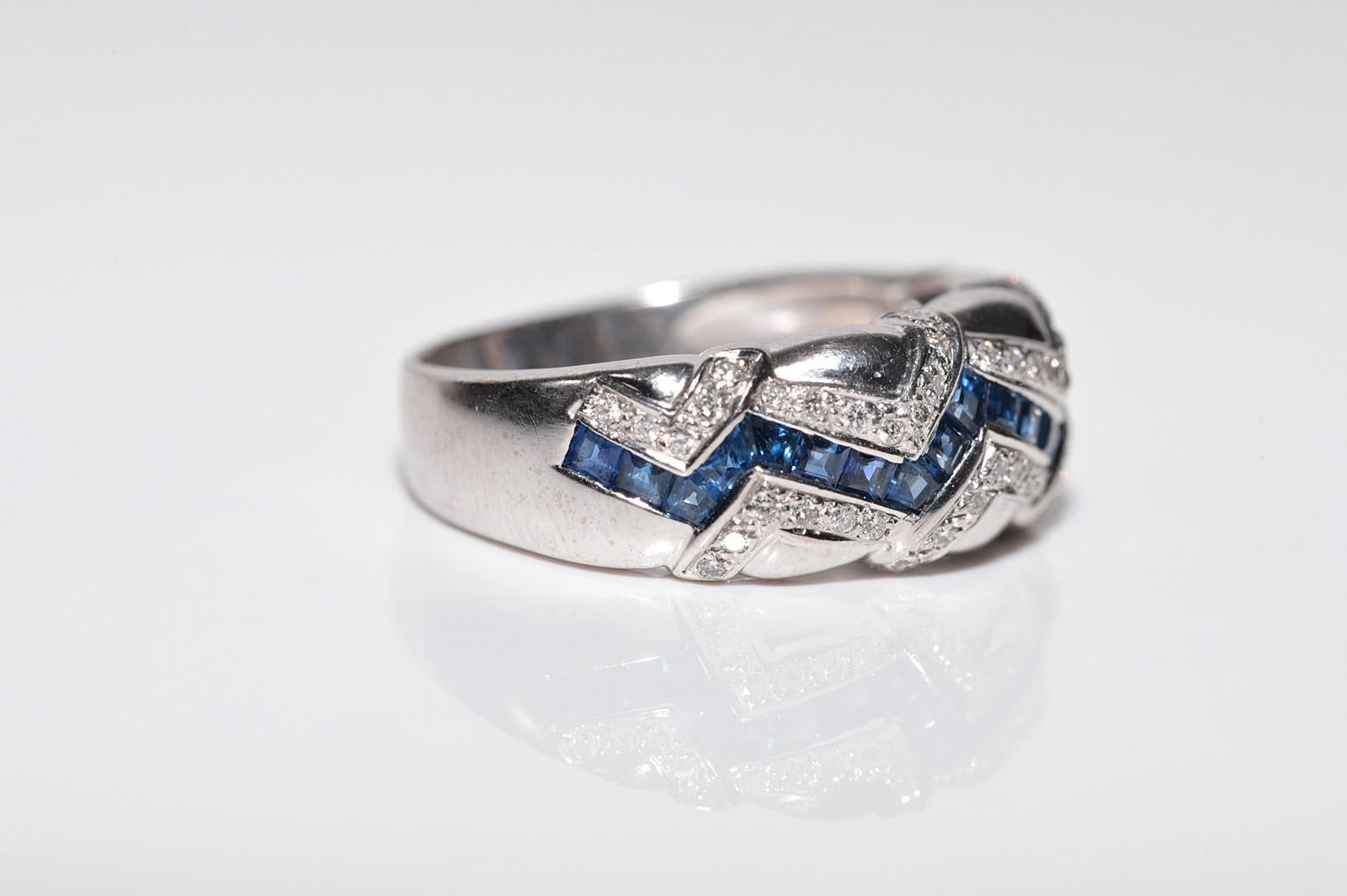 Vintage Circa 1990s 18k Gold Natural Diamond Baguette Cut Sapphire Ring Bon état - En vente à Fatih/İstanbul, 34
