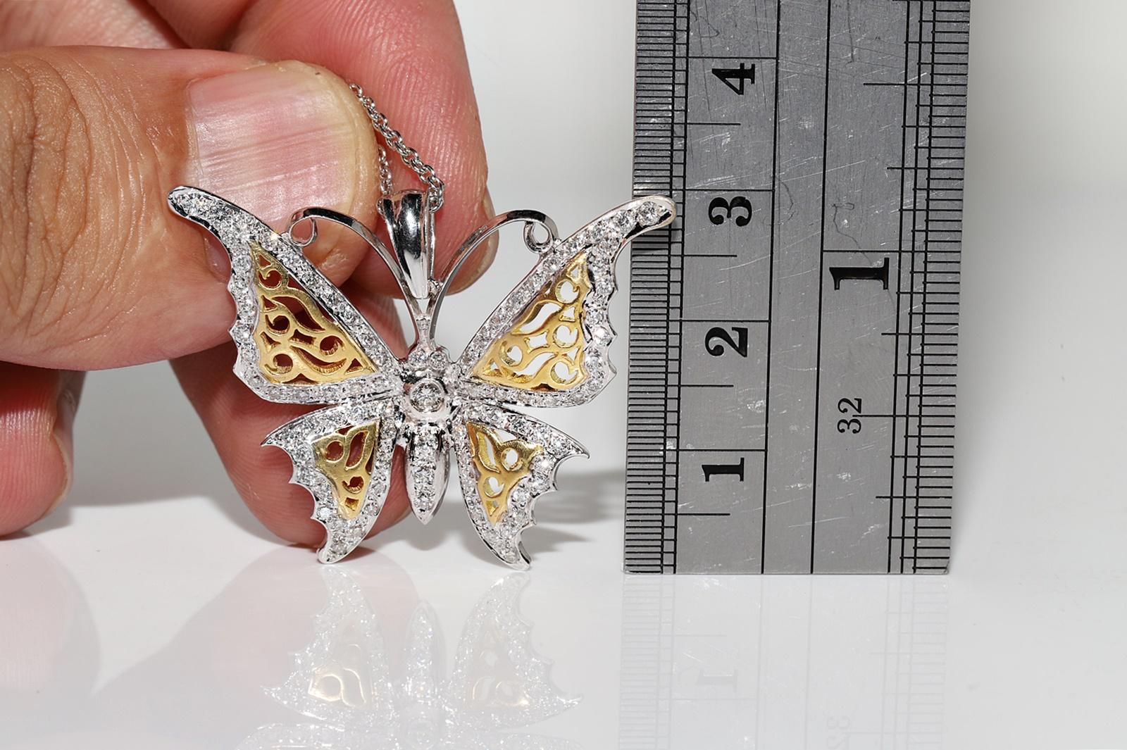 Vintage Circa 1990s 18k Gold Natural Diamond Butterfly Pendant Necklace For Sale 8