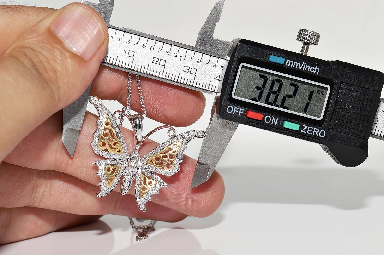 Vintage Circa 1990s 18k Gold Natural Diamond Butterfly Pendant Necklace For Sale 9