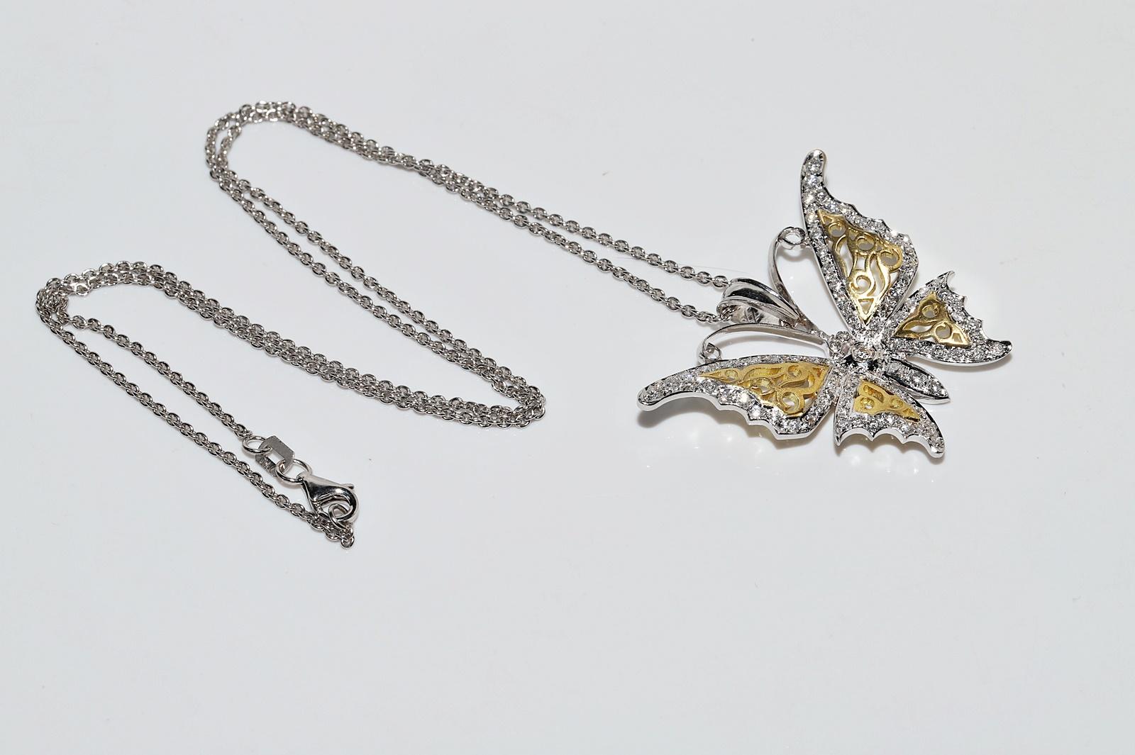 Vintage Circa 1990s 18k Gold Natural Diamond Butterfly Pendant Necklace For Sale 10