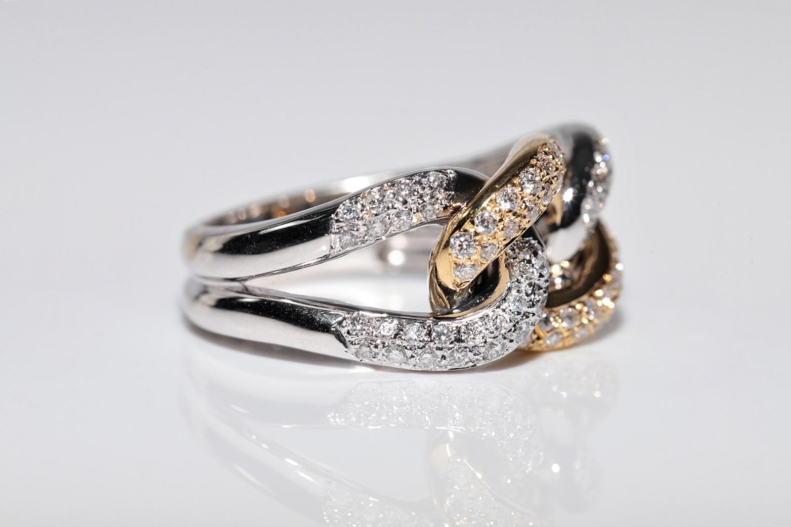 Vintage Circa 1990er Jahre 18k Gold Natürlicher Diamant Dekorierter Seil Stil Ring (Brillantschliff) im Angebot