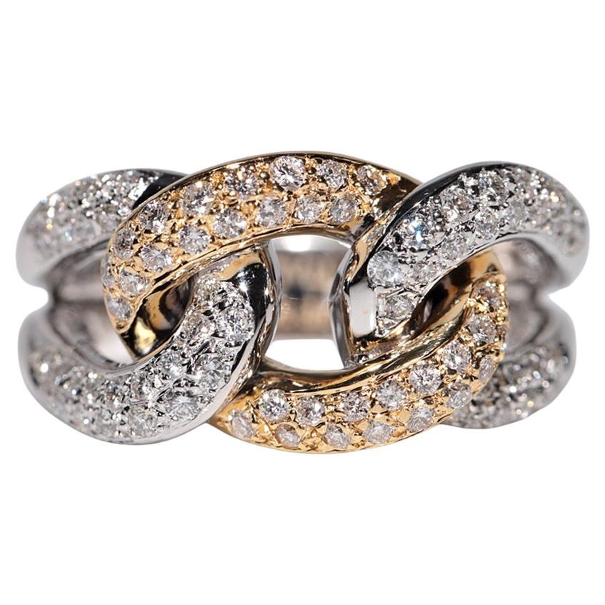 Vintage Circa 1990er Jahre 18k Gold Natürlicher Diamant Dekorierter Seil Stil Ring