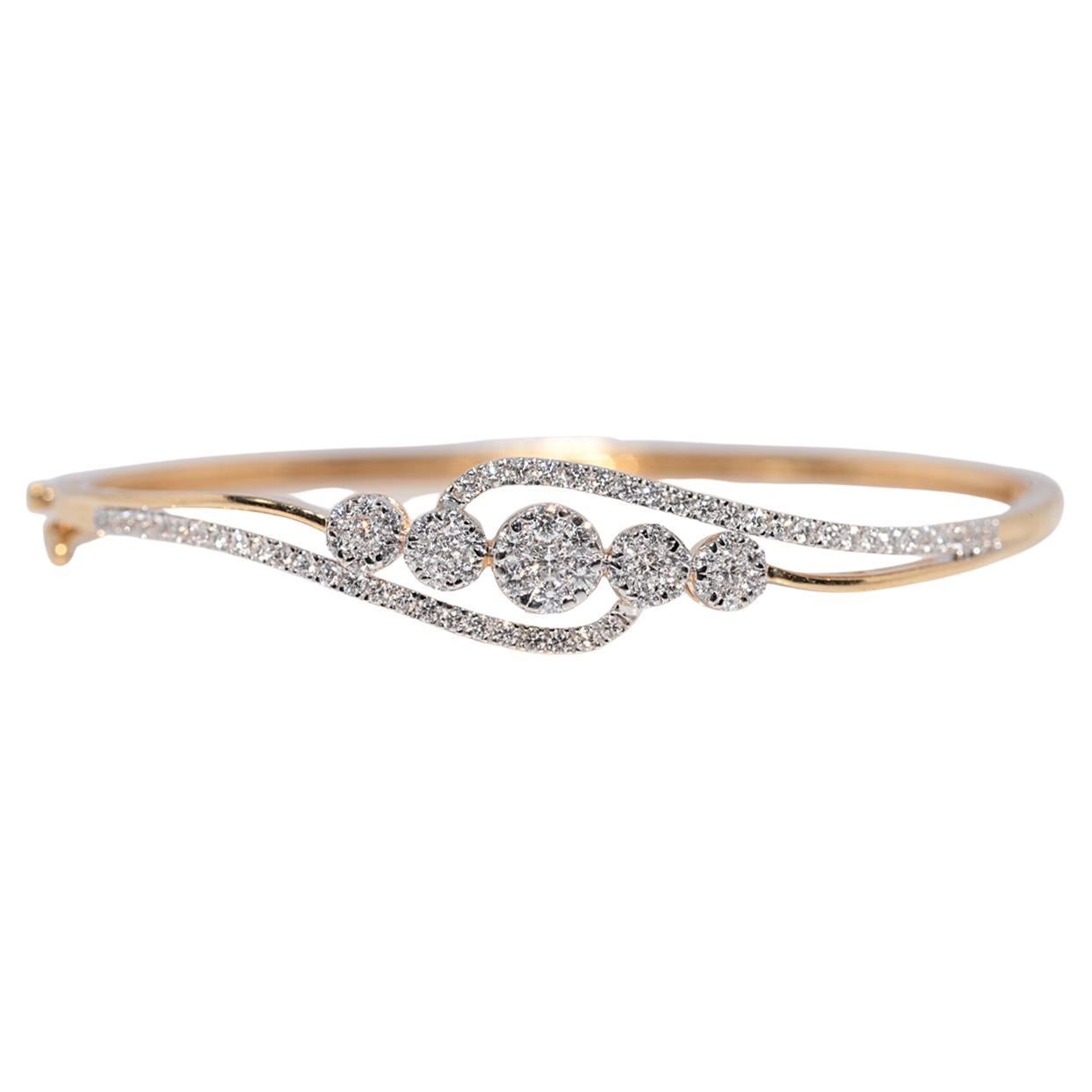 Vintage Circa 1990s 18k Gold Natural Diamond Decorated Bangle Bracelet
