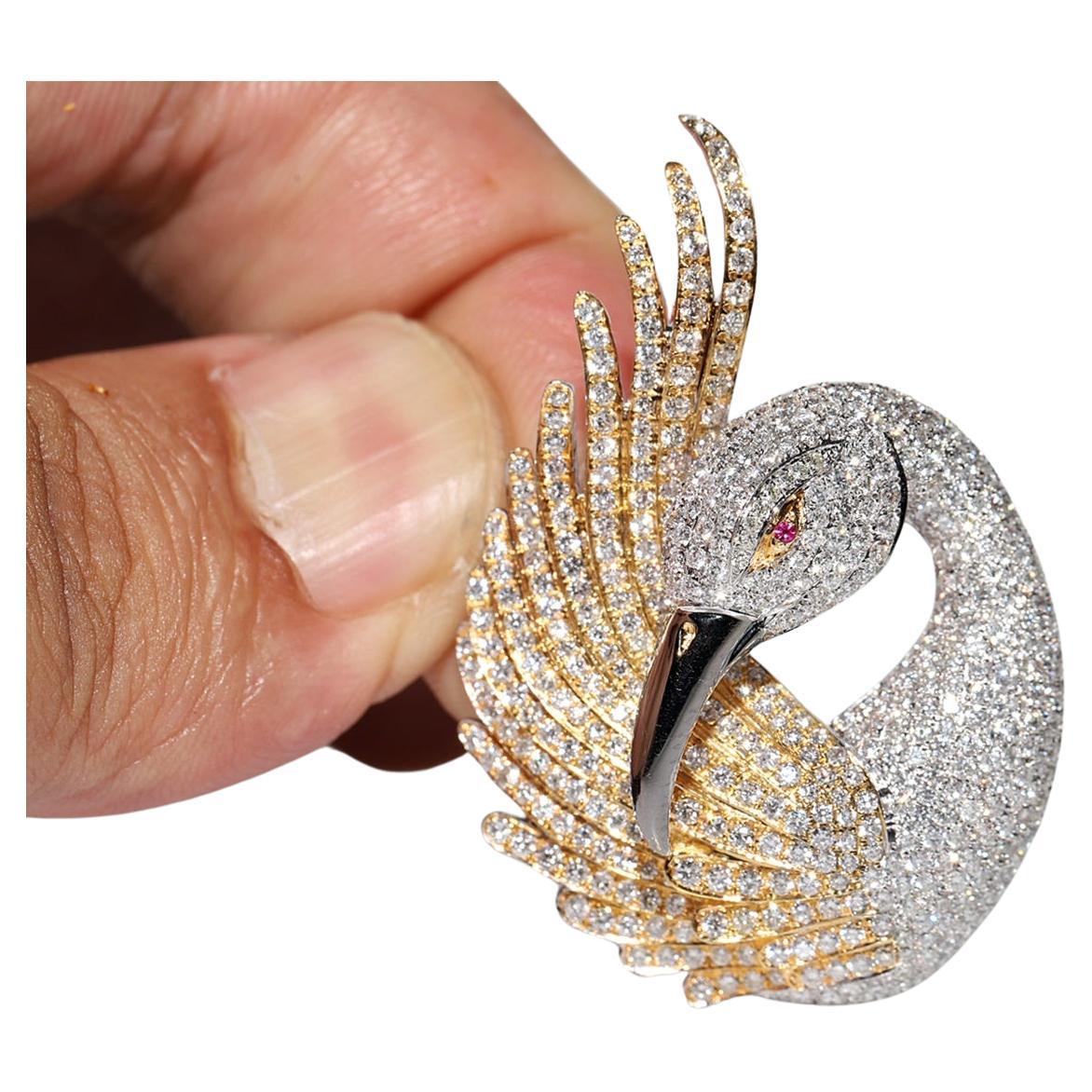 Broche vintage circa años 90 de oro de 18 quilates decorado con diamantes naturales Pájaro asombroso