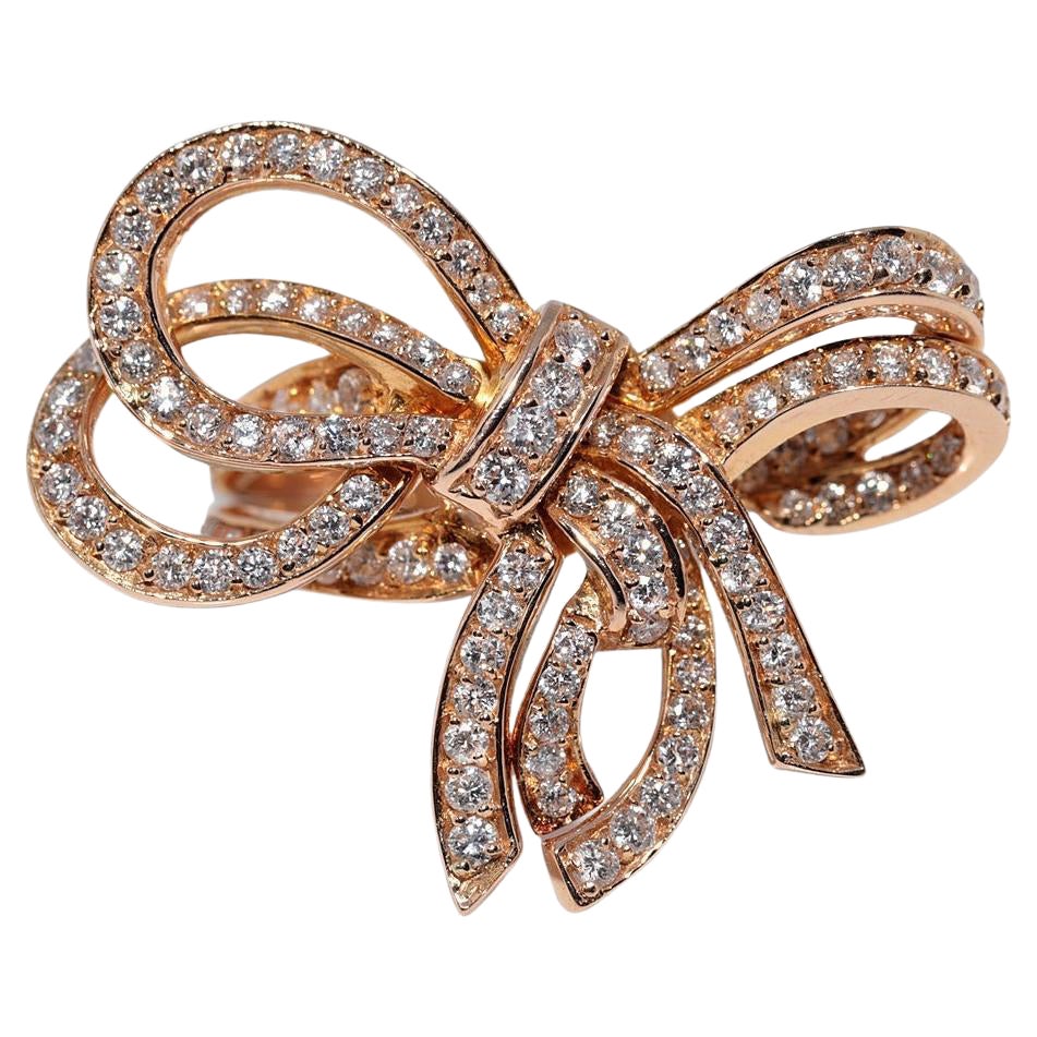 Vintage Circa 1990 Gold 18k Natural Diamond Decorated Bow Design Strong Ring (Bague forte en or 18k décorée de diamants naturels avec un nœud)
