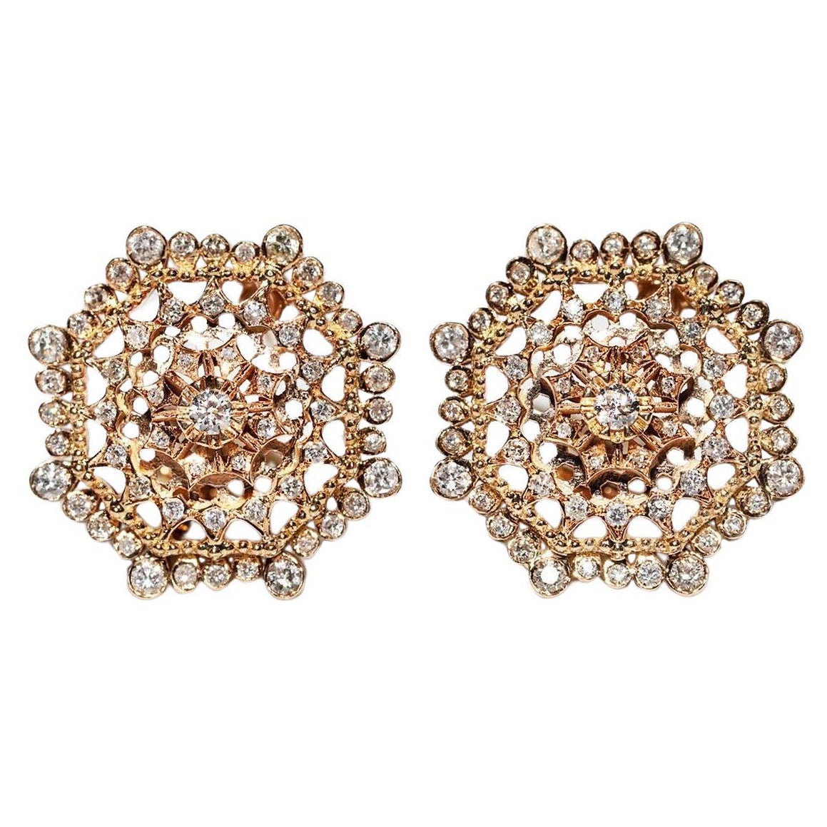 Orecchini da cocktail in oro 18k con diamanti naturali decorati, vintage CIRCA anni
90