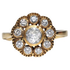Vintage Circa 1990s 18k Gold Natural Diamond Decorated Cocktail Ring