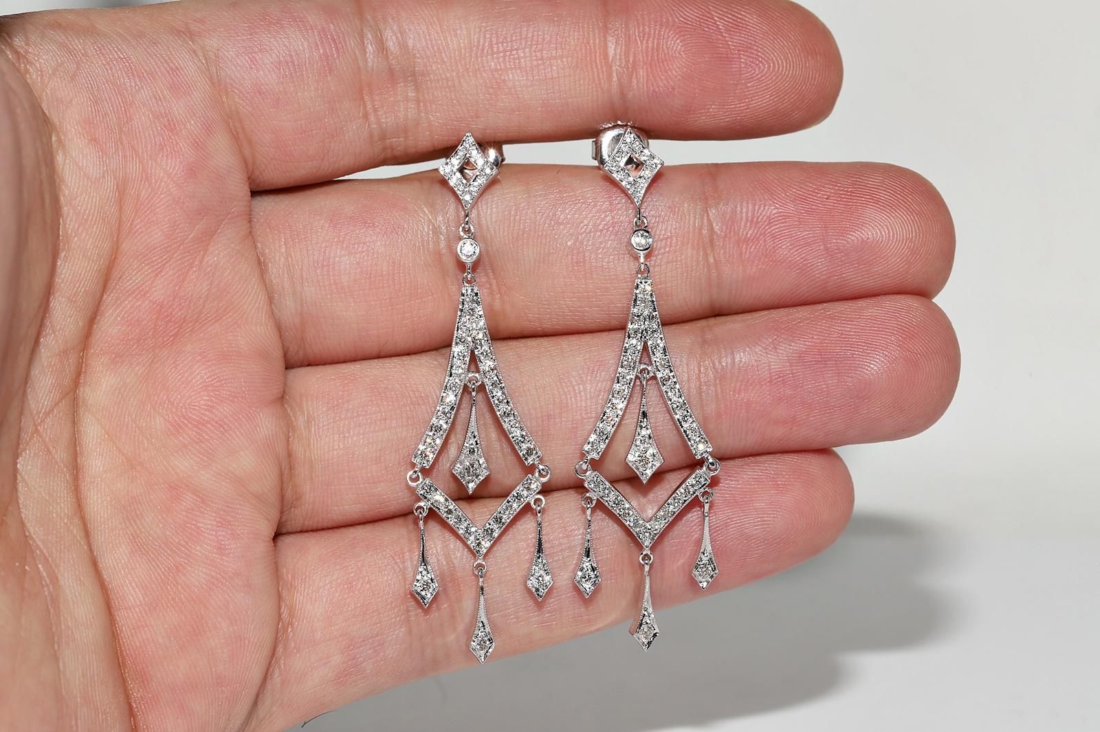 Vintage Circa 1990s 18k Gold Natural Diamond Decorated Drop Earring For Sale 4