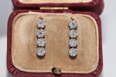 Vintage Circa 1990s 18k Gold Natural Diamond Decorated Drop Earring