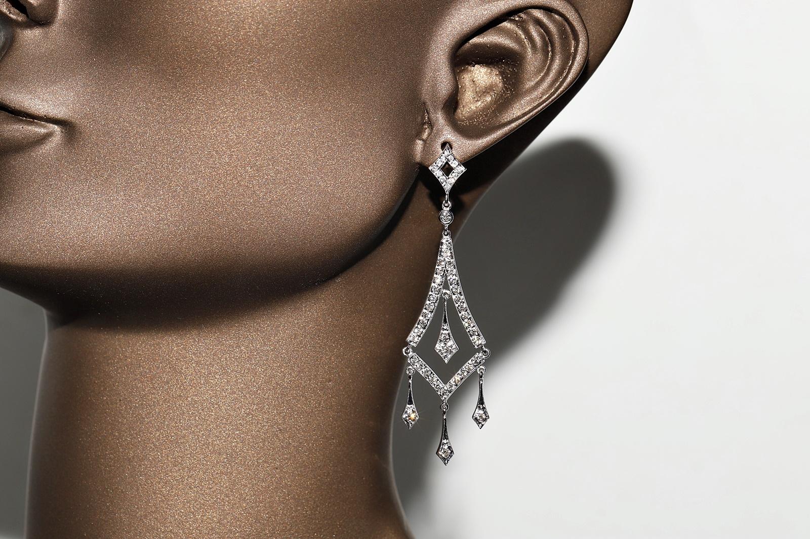 Brilliant Cut Vintage Circa 1990s 18k Gold Natural Diamond Decorated Drop Earring For Sale