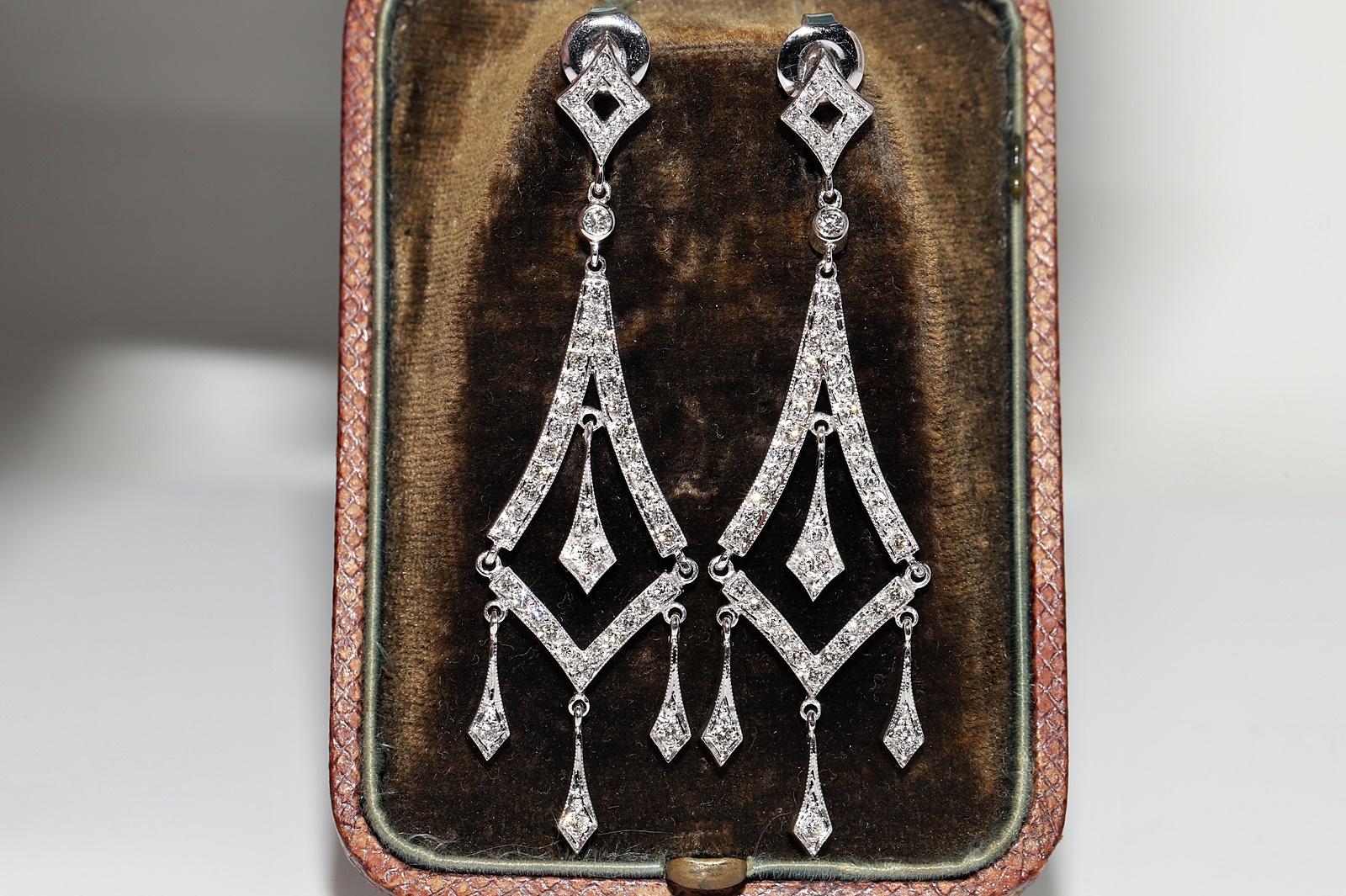 Women's Vintage Circa 1990s 18k Gold Natural Diamond Decorated Drop Earring For Sale