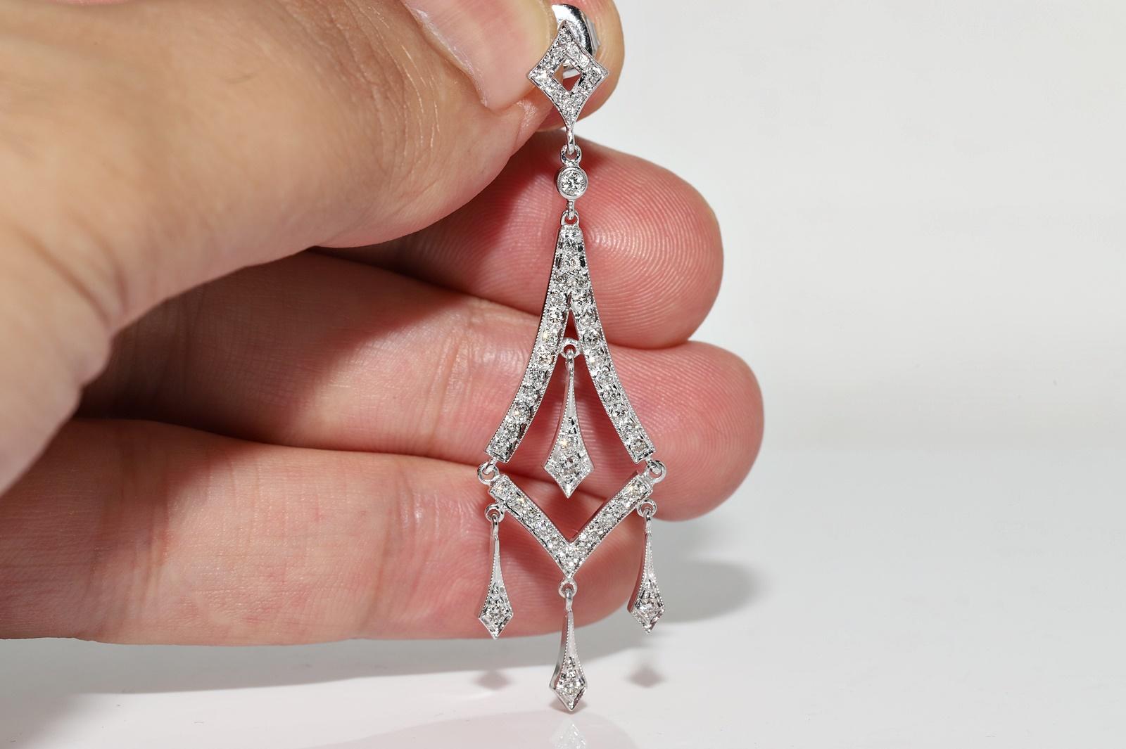 Vintage Circa 1990s 18k Gold Natural Diamond Decorated Drop Earring For Sale 1