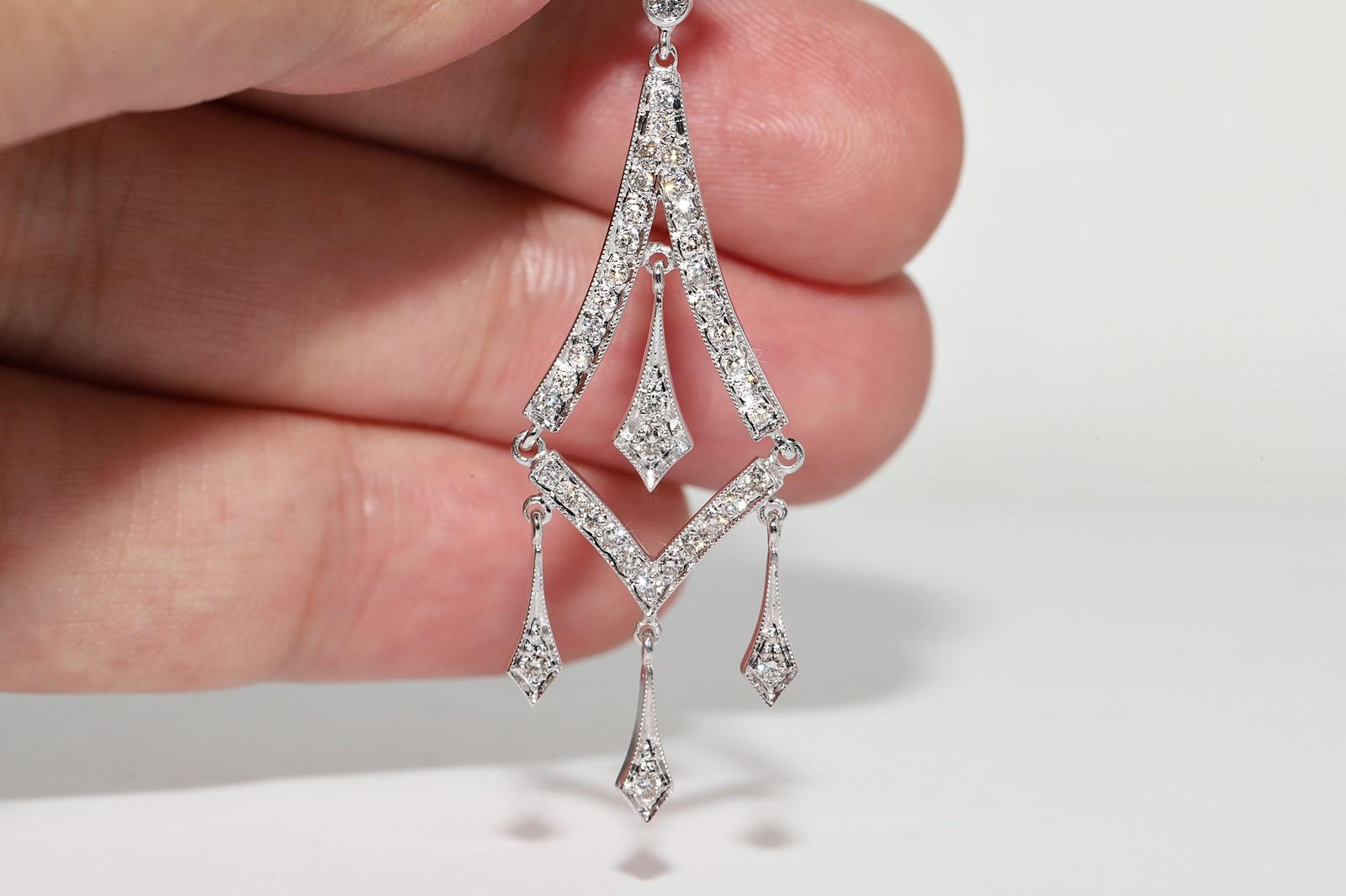 Vintage Circa 1990s 18k Gold Natural Diamond Decorated Drop Earring For Sale 2