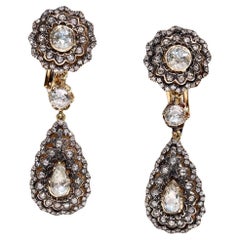 Vintage Circa 1990s 18k Gold Natural Diamond Decorated Drop Earring 