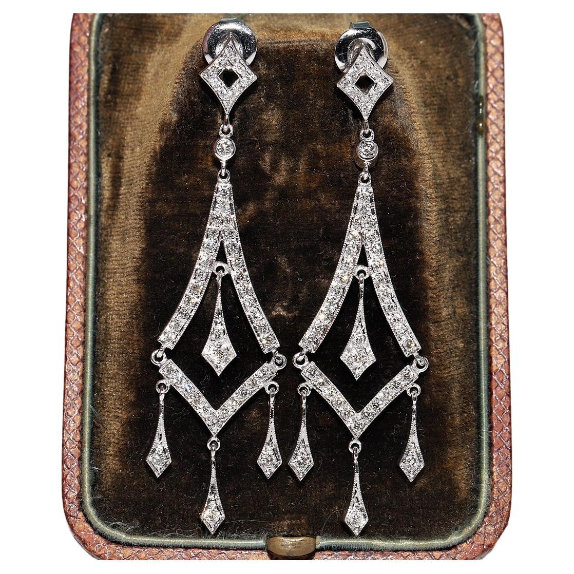 Pendiente Vintage Circa 1990s Oro 18k Decorado con Diamantes Naturales